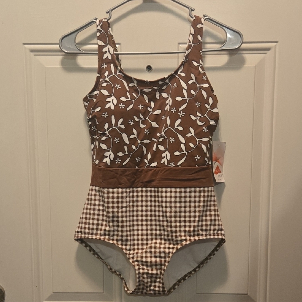 Lands' End Brown and White Swimsuit One Piece Size 6P
